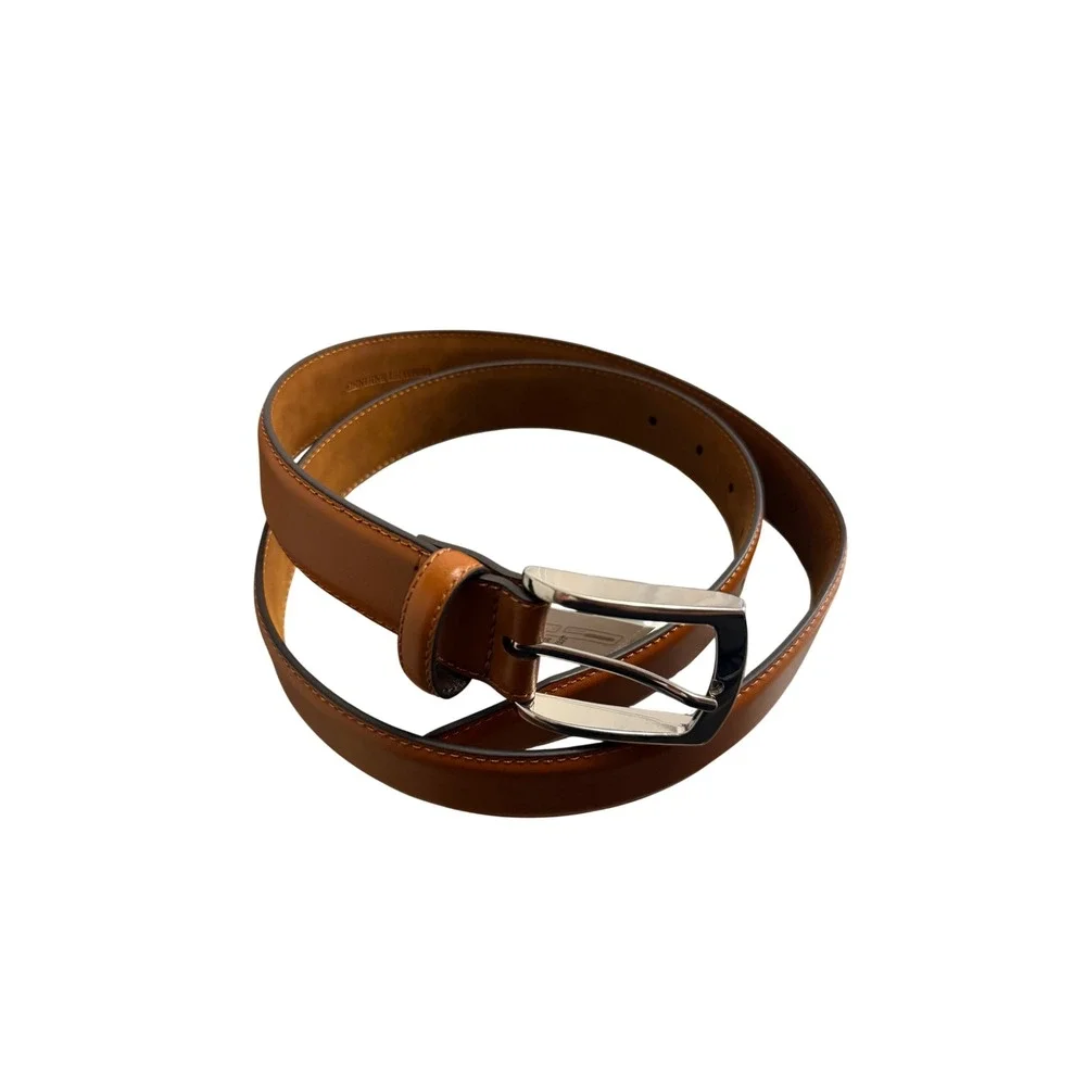421. Johnston & Murphy Men's Feather Edge Belt Tan Size 38 Waist Genuine Leather